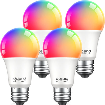 WB5-4W:  Smart Bulb, Wifi Light Bulbs, Color Changing Light Bulb, Smart Light Bulbs Work with Alexa & Google Assistant, A19 RGB Alexa Light Bulb, Rgb+Wnite, Dimmable LED Light Bulbs, 4 Pack